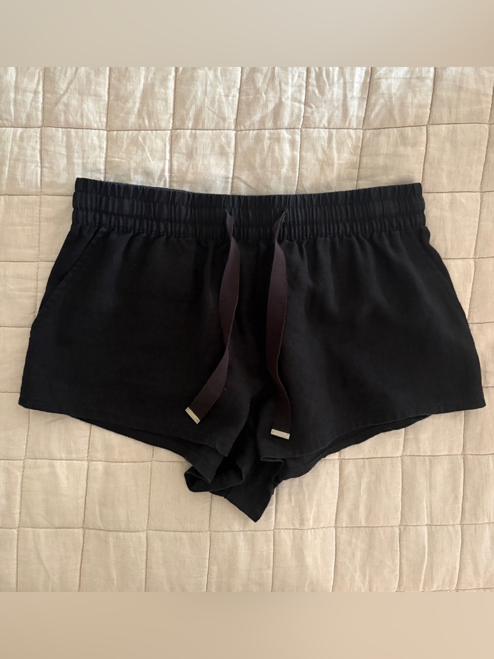 Black Venroy Linen Lounge Shorts - Small